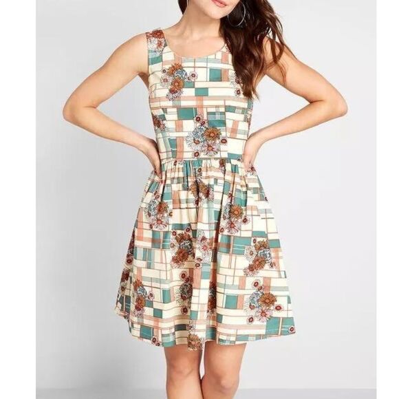 Modcloth Optimistic Effect Sleeveless Dress Floral Print Plus Size Geometric 2X - Picture 1 of 9